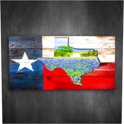GDHVRRXLEK Canvas Wall Art Texas flag state cut out with bluebonnet flowers Painting Poster Print Pictures On Framed Giclee Artwork Ready to Hang for Home Office Decor, Small