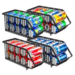 Boeetech Stackable Soda Can Dispenser Organizer Rack, Stacking Can Dispensers Refrigerator Organizer Bins Pop Soda Organizer Dispenser Canned For Fridge, Freezer, Kitchen, Cabinets (Black, 4)