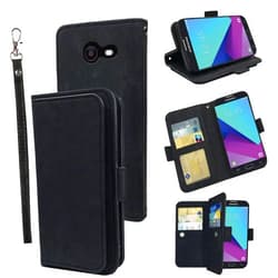 Furiet Compatible with Samsung Galaxy J7 Prime 2017 J 7 Skypro Sky Pro J7V V S727VL Wallet Case Wrist Strap Lanyard Leather Flip Card Holder Cell Phone Cover for Glaxay Halo 7J Perx J7prime Black