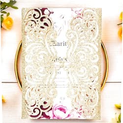 YHOTA 20 Pcs Laser Cut Wedding Invitations Card Pocket with Envelope for Birthday Party Baby or Bride Shower Invite Fit for 5 * 7 Inches Insert Sheet (Champagne Gold Glitter, 20 pcs)