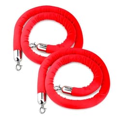 New Star Foodservice 54767 Red Velvet Stanchion Rope with Chrome Plated Hooks, 79.5-Inch, Set of 2