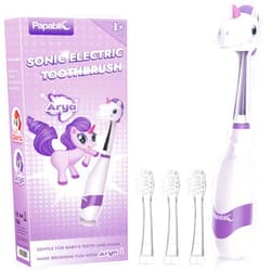 Papablic Toddler Sonic Electric Toothbrush for Ages 1-3 Years, Baby Electric Toothbrush with Cute Unicorn Cover and Smart LED Timer, 4 Brush Heads (Arya)