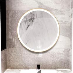 DECORAPORT 28 Inch Slim Light Luxury Gold Color Frame Round LED Bathroom Mirror Mirror with Touch Button, Anti Fog, Dimmable, Vertical Mount (D-D902-2828)