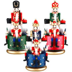 Libima 3 Pcs Nutcracker Soldier Music Box Wooden Clockwork Soldier Figures Wind up Musical Box with Round Base Nutcracker Christmas Decorations for Home Decor Festive Birthday Ornaments Red Green Blue