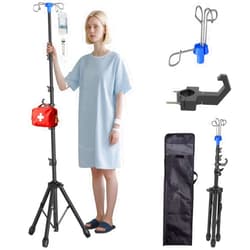 Wasoyun Foldable IV Pole Stand, Portable Telescoping Floor Stand with 4 Hooks, Height Adjustable, Travel Infusion Pole for Home Care, Hospitals, Nursing Homes and When Traveling