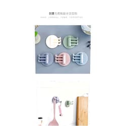 Bramian Traceless Paste 3 Branch Rotary Hook Kitchen Bathroom Wall Hook Home Plain Color Hook Nail Free Adhesive Hook 3 Hooks (5 5 Colors) Powder/Grey/Green/Blue/Beige/brightyellow