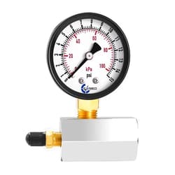CARBO INSTRUMENTS Gas Test Pressure Gauge 15 Pound, 15 PSI / 100 kPa, 3/4” FNPT Connection, Brass Valve, Chrome Plated Steel Body Assembly.