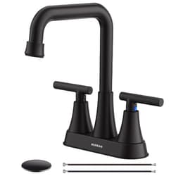 Hurran Matte Black Bathroom Sink Faucet, Hurran 4 inch Bathroom Faucets for Sink 3 Hole with Pop-up Drain and Supply Lines, Stainless Steel 2-Handle Centerset Faucet for Bathroom Sink Vanity RV Restroom