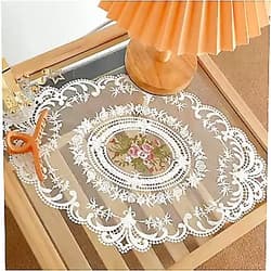 Polkar 2PCS Retro French Style Lace Placemats Fashionable Embroidered Cup Mat Table Doilies Table Placemats (Flowers in M-zpc-White)