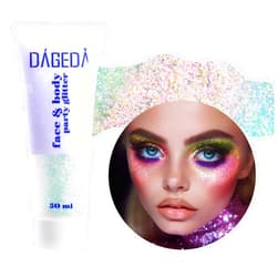 DAGEDA Body Glitter Gel, Holographic Face Glitters Body Gel Shimmer Liquid Eyeshadow, Color Changing Glitter for Face Hair Nails, Glitter Under Light Festival Glitter Makeup 1.7oz (Sparkling Pink)