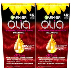 Garnier Hair Color Olia Ammonia-Free Brilliant Color Oil-Rich Permanent Hair Dye, 6.60 Light Intense Auburn, 2 Count (Packaging May Vary)