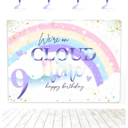 Mocsicka On Cloud 9 Birthday Backdrop 7x5ft On Cloud 9 Birthday Decoration for Girls Cute Rainbow Cloud 9th Girl Birthday Background Party Cake Table Decoration Banner