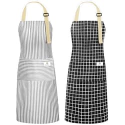 NLUS 2 Pack Kitchen Cooking Aprons, Adjustable Bib Waterproof Chef Apron with 2 Pockets for Men Women(Grey Stripe/Black Plaid)