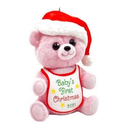 Hallmark Keepsake Christmas Ornament, Year Dated 2021, Baby Girl's First Christmas Pink Bear