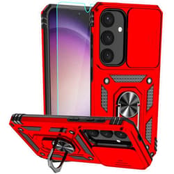 Androgate for Samsung Galaxy S24 Plus Case, Soft Bumper Hard Plastic Phone Case with [Sliding Camera Lens Cover] [360° Rotatable Kickstand Ring] [HD Screen Protector] for S24+ Plus 6.7