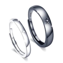 AOVEAO Sun and Moon Couple Rings 2pc 925 Sterling Sliver Engagement Couple Rings Adjustable Couple Matching Rings Engagement Wedding Band Set for Couples Him and Her Blake and White Promise Couple Ring