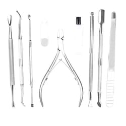 HIFAU 8PCS Premium Cuticle Nippers Pusher Manicure Tools Set, Professional Ingrown Toenail File, Cuticle Remover Trimmer Cutters Tool Gel Nail Art Kit, Stainless Steel, Travel, Gift