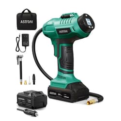 AstroAI Cordless Tire Inflator Air Compressor 20V Rechargeable Battery Powered 160PSI Portable Air Pump with 12V Car Power Adapter Digital Pressure Gauge for Cars Motorcycles JY16P160-18（C2）Green