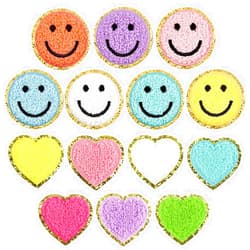 PLANTURECO Happy Face Heart Patches, Iron on Patches 14 Pieces, Iron on Patches for Clothing, Patches for Clothes Jackets Jeans Hats Backpacks DIY Decorations(Gold Edge)