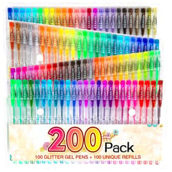 Reaeon 200 Glitter Gel Pen Set, 100 Gel Pens plus 100 Refills Glitter Neon Pen for Coloring Books, Craft Doodling Drawing Bullet Journal Highlighter