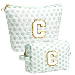 YOOLIFE Cute Makeup Bag for Women - Personalized Pink White Initial Cosmetic Travel Bag for Women, Gifts for Women