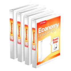 Cardinal Economy 3 Ring Binder, 1 Inch, Presentation View, White, Holds 225 Sheets, Nonstick, PVC Free, 4 Pack of Binders (79510)