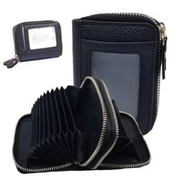 StilvollMao Credit Card Wallet, 13 Slots RFID Blocking Card Holder Small Wallet with ID Window, 2 Zipper for Men&Women (Black)