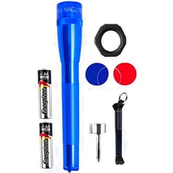 MagLite Mini LED Flashlight - Ultra Bright 127 Lumens, Adjustable Beam, Water-Resistant IPX4, Shock Resistant, 2 Power Modes, includes 2 AA Premium Alkaline Batteries - (Combo Pack, Blue)