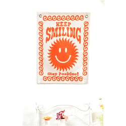 Ralxion Small Tapestry, Keep Smiling Sun, Orange Retro Vintage Aesthetic Boho Cute Wall Hanging Decoration, Inpsirational Motivational Quotes Room Decor for Teen Girls Men Women