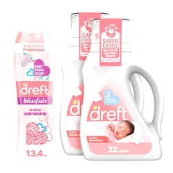 Dreft Bundle of Dreft Stage 1: Newborn Hypoallergenic Baby Laundry Detergent Liquid Soap, 46 Fl Oz, (Pack of 2) + Dreft Blissfuls In-Wash Scent Booster Beads, Baby Fresh, 13.4 oz