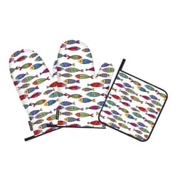 Samgula Colorful Fish Oven Mitts and Pot Holders Sets Lovely Sea Animal Bright Color Heat Resistant 3pcs for Cooking Baking BBQ