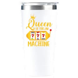 Onebttl Gambling Gifts, Casino Gifts, Slot Machine Gifts for Women for Christmas, Birthday, 20 oz Stainless Steel Tumbler Travel Mug with Straw & Lid, White - Queen of the Machine