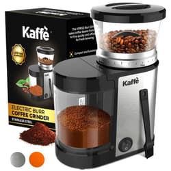 Kaffè Kaffe Electric Burr Coffee Grinder (5.5oz) w/Adjustable Coarseness Settings - Flat Burr - [New Upgraded Motor ] - Precision Coffee Bean Grinder for Home Use - Stainless Steel (Silver)