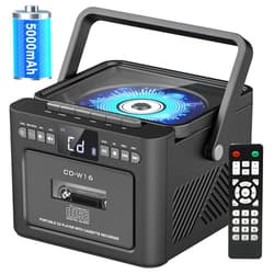 Sunoony Boombox Cassette CD Player Combo with Bluetooth, FM, Remote Control, Tape Recording, AUX/TF/USB Drive, Rechargeable CD Player with Stereo Sound & Headphone Jack, LED Display for Home,Kids,Gift