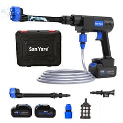 San Yare Cordless Pressure Washer - 1200PSI Portable Pressure Washer with Battery Powered Pressure Washer, 6-in-1 Nozzle for Car/Fence/Garden/Floor/Yards.