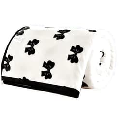 GLESOS Facecloth Microfiber Cover Blanket, White Blanket Black Bow Pattern Lightweight and Comfortable Sofa Bed Office Nap (Color : White, Size : 150 * 200cm)