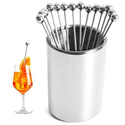 ZZFENGKR Metal Cocktail Picks 15Pack+Holder Kit, 304 Stainless Steel Cocktail Toothpicks, Reusable Cocktail Skewers, Garnish Picks Bloody Mary Skewers, Metal Martini Picks for Olives Appetizers Fruit