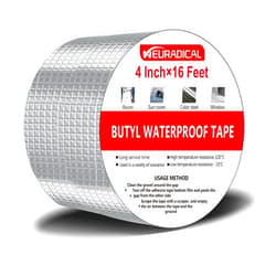 Neuradical Butyl Tape 4 inch x 16 feet, Waterproof Tape for Leaks, Aluminum Foil Butyl Seal Tape for RV Roof Repair, Boat and Pipe Sealing, Silicone, Glass & EDPM Roof Leak Patching, Silver