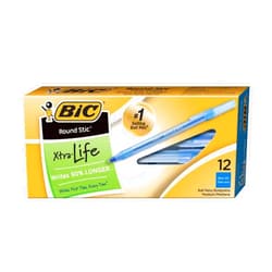 BIC Round Stic Xtra Life Ballpoint Pen, Medium Point (1.0mm), Blue, 12-Count