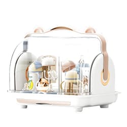 QDTTSRY Baby Bottle Drying Rack Storage, Nursing Bottle Storage Box Organizer with Cover, Portable Kitchen Cabinet Organizer, Durable countertop Dryer (Orange)