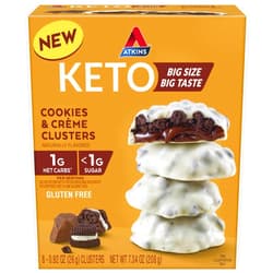 Atkins Keto Cookies & Crème Clusters, Gluten Free, High Fiber, Low Carb, Keto Friendly, 8 Count