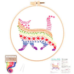Louise Maelys Embroidery Kits for Beginners Adults,Cat Stamped Pattern Practice for Starters,Cross Stitch Kit Including Hoop,Cloth,Needles, Instruction and Threads