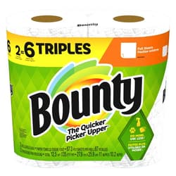 Bounty Full Sheet Paper Towels, White, 2 Triple Rolls - 6 Regular Rolls
