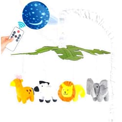 Joryuek Baby Crib Mobile with Music and Lights, Mobile for Crib with Remote Control, Rotation, Starlight Projection, Crib Toys for Babies Boys Girls(Green)