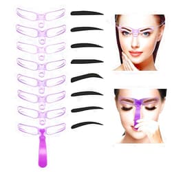 Terrysun 8 Styles Reusable Eyebrow Stencil with Handle and Strap, Eyebrows Stencils Kit for Beginner and Professional, Eyebrow Template With Strap, 3 Minute Makeup Tool for Women - Purple