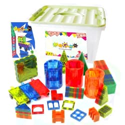 Mag Genius Magnet Tiles - Clear Magnetic 3D Building Blocks - Educational Toys, Games, Activities, Puzzles - Creativity, Motor Skills, Learning Shapes - Storage Bin, 2 Car Base, 182pcs, 17 Click-Ins