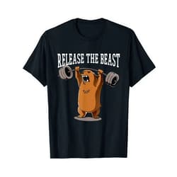 BCC Gym Work Out Shirts & Fitness Gifts Release The Beast Gym Workout Grizzly Bear Bodybuilder T-Shirt