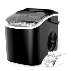 HealSmart Ice Maker for Countertop, 9 Ice Cubes Ready in 6 Mins, 26lbs Ice/24Hrs, with Self-Cleaning Feature, Ice Spoon and Basket, for Home, Kitchen, Camping, Party, Black
