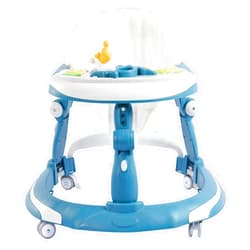 Wwuiuiww 3 in 1 Baby Walker, Baby Walkers for Boys and Girls with Removable Footrest, Feeding Tray, Rocking Function & Music Tray(Without Battery), Foldable Activity Walker for Baby 6-18 Months (Blue)