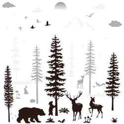 Outus Nursery Wall Decals Forest Deers Wall Stickers Bears Pine Tree Wall Decals Mural Art Wallpaper for DIY Children Room Nursery Vinyl Removable Decals (Classic Style)